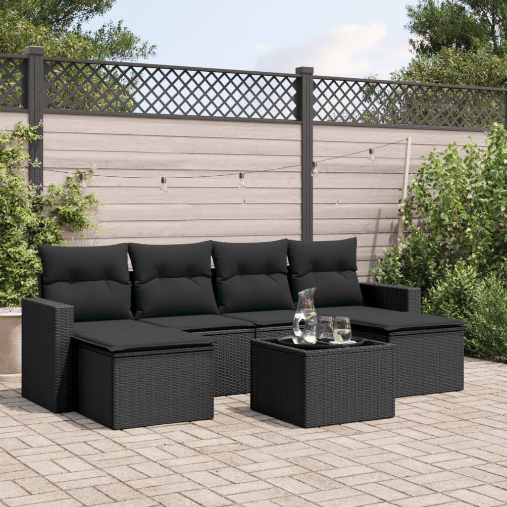 Set Divani da Giardino con Cuscini 7pz Nero Polyrattan 3251662