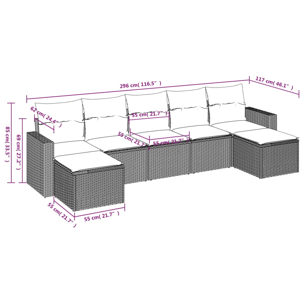 Set Divani da Giardino con Cuscini 7pz Nero Polyrattan 3251672