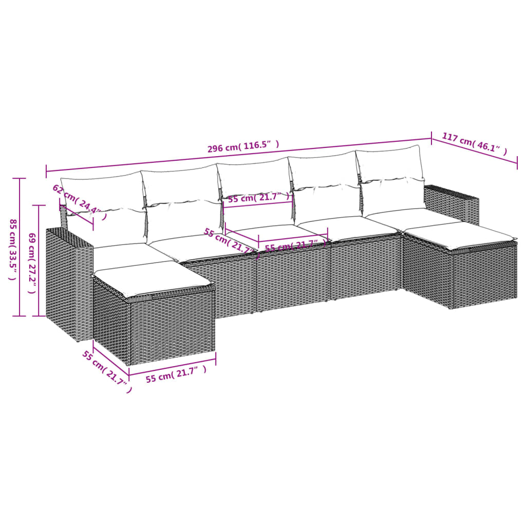 Set Divani da Giardino 7 pz con Cuscini Beige in Polyrattan 3251676