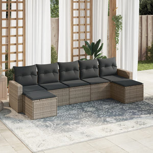 Set Divani da Giardino 7 pz con Cuscini Grigio in Polyrattan 3251677