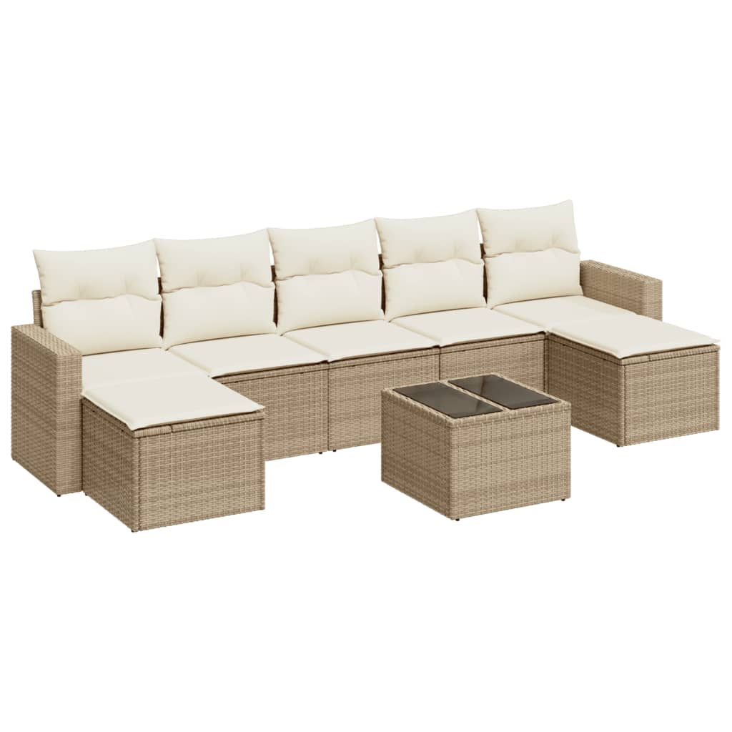 Set Divano da Giardino 8 pz con Cuscini Beige in Polyrattan 3251685