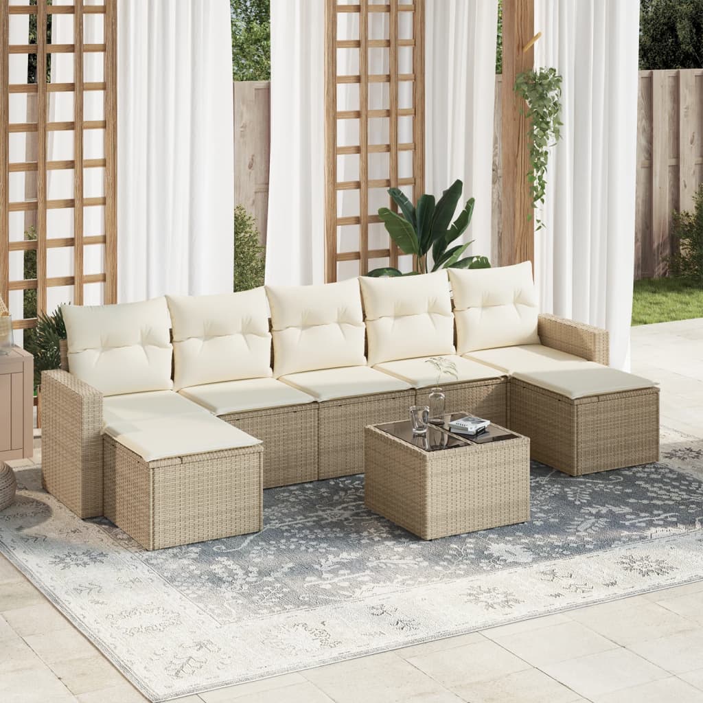 Set Divano da Giardino 8 pz con Cuscini Beige in Polyrattan 3251685