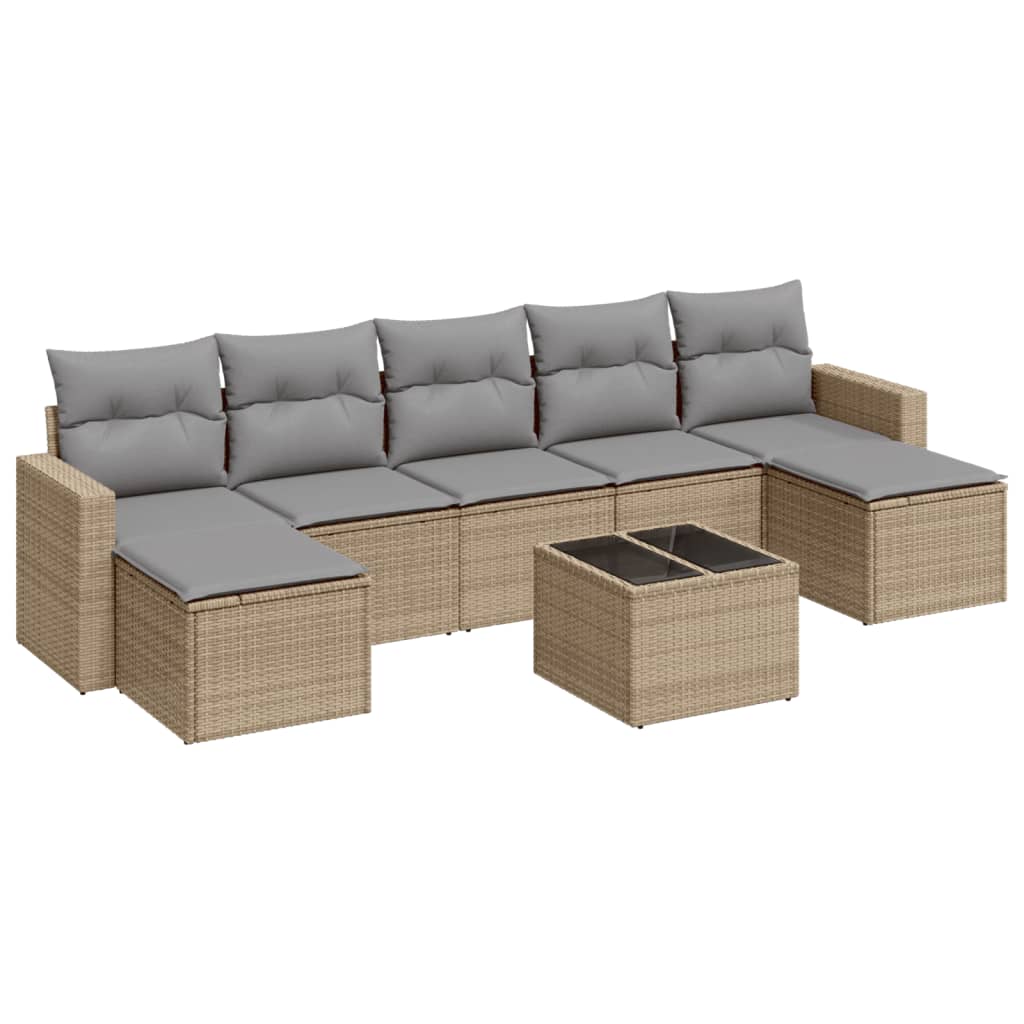 Set Divano da Giardino 8 pz con Cuscini Beige in Polyrattan 3251686