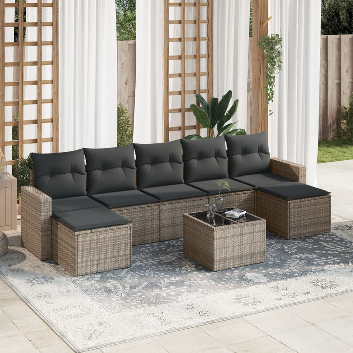 Set Divano da Giardino 8 pz con Cuscini Grigio in Polyrattan 3251687