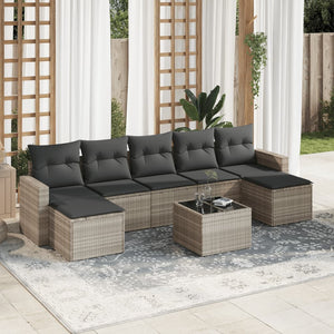 Set Divano da Giardino 8pz con Cuscini Grigio Chiaro Polyrattan 3251689