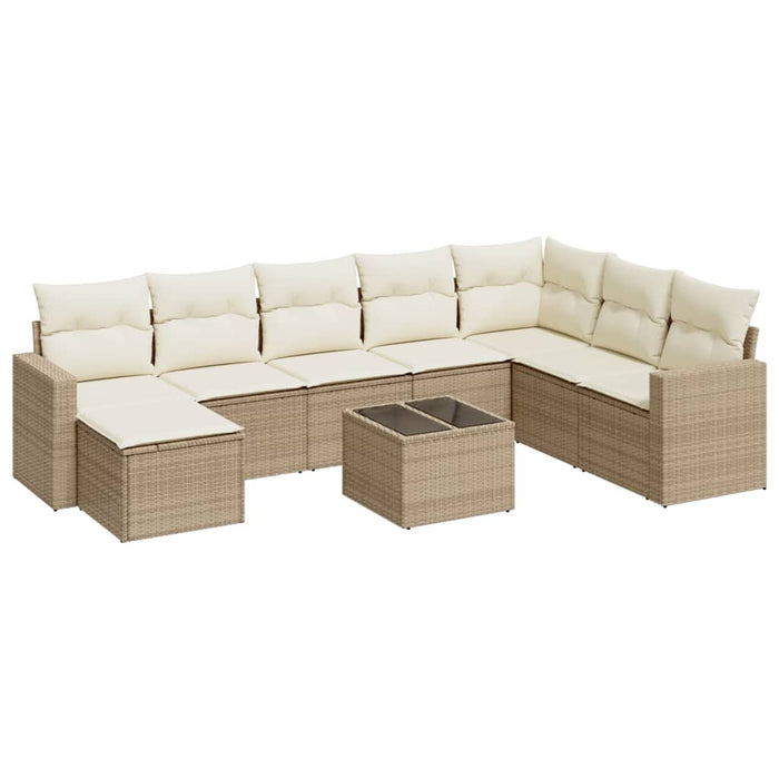 Set Divano da Giardino 9 pz con Cuscini Beige in Polyrattan 3251705