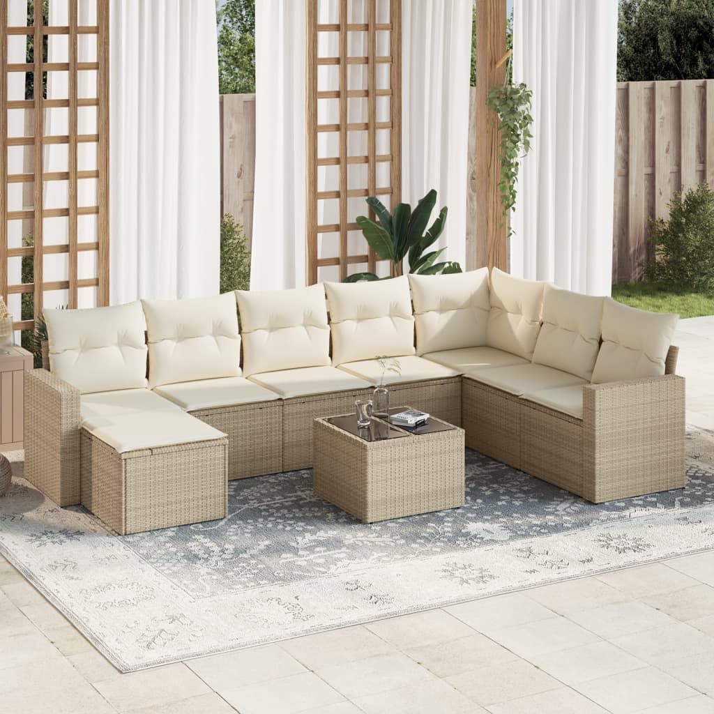 Set Divano da Giardino 9 pz con Cuscini Beige in Polyrattan 3251705