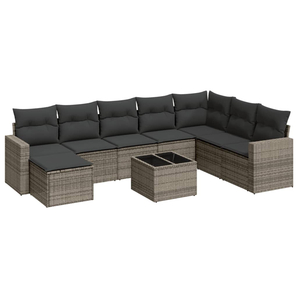 Set Divano da Giardino 9 pz con Cuscini Grigio in Polyrattan 3251707