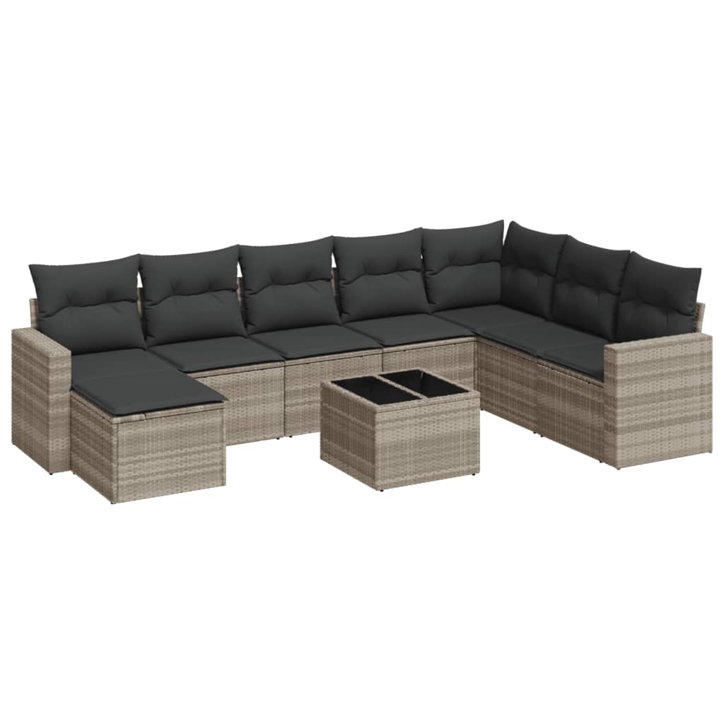 Set Divano da Giardino 9pz con Cuscini Grigio Chiaro Polyrattan 3251709