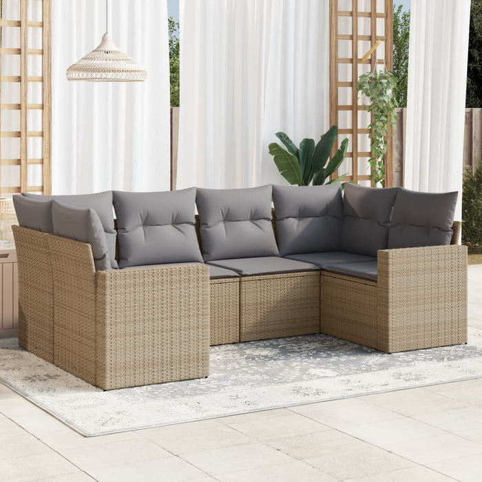 Set Divano da Giardino 6 pz con Cuscini Beige in Polyrattan 3251716