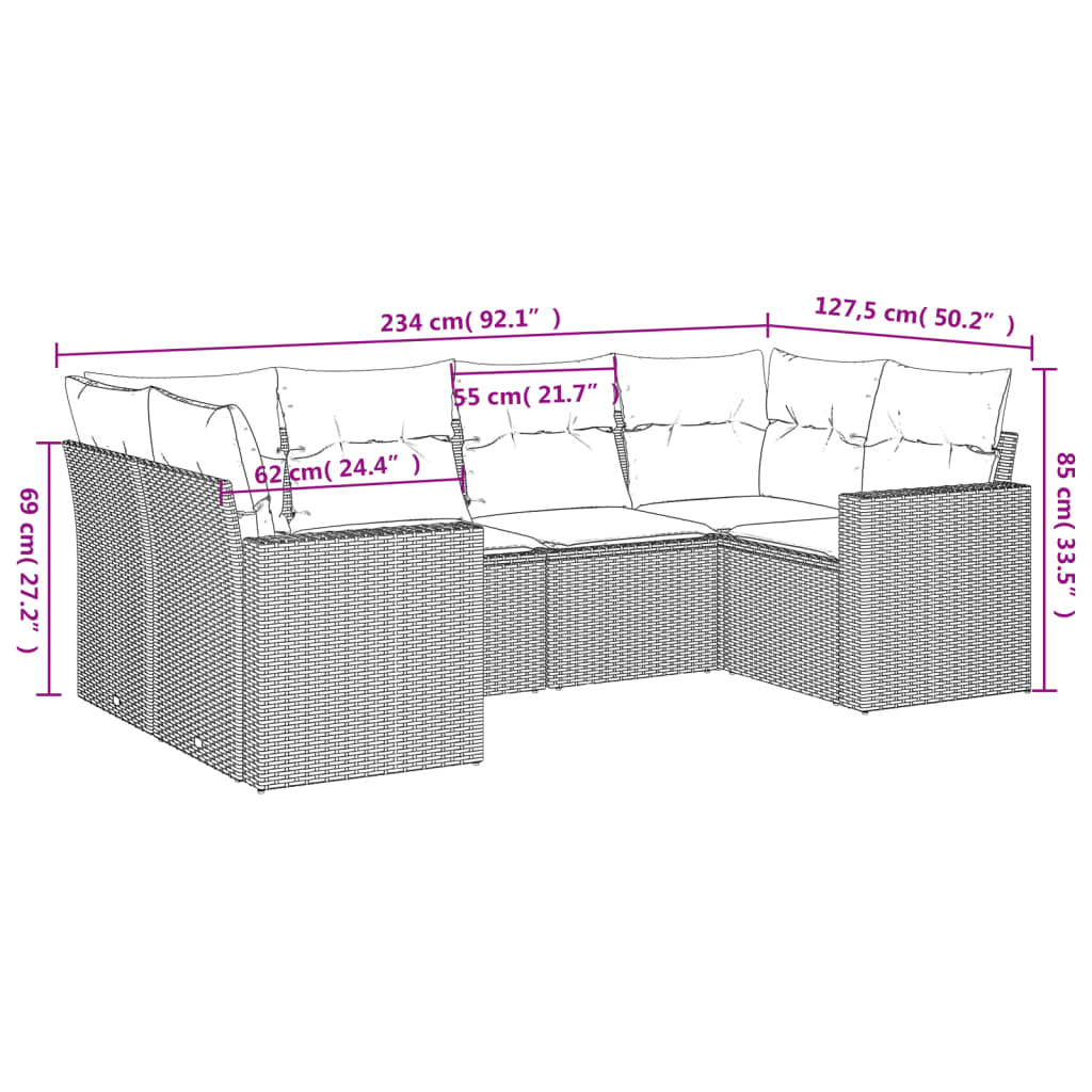 Set Divano da Giardino 6 pz con Cuscini Marrone in Polyrattan 3251720