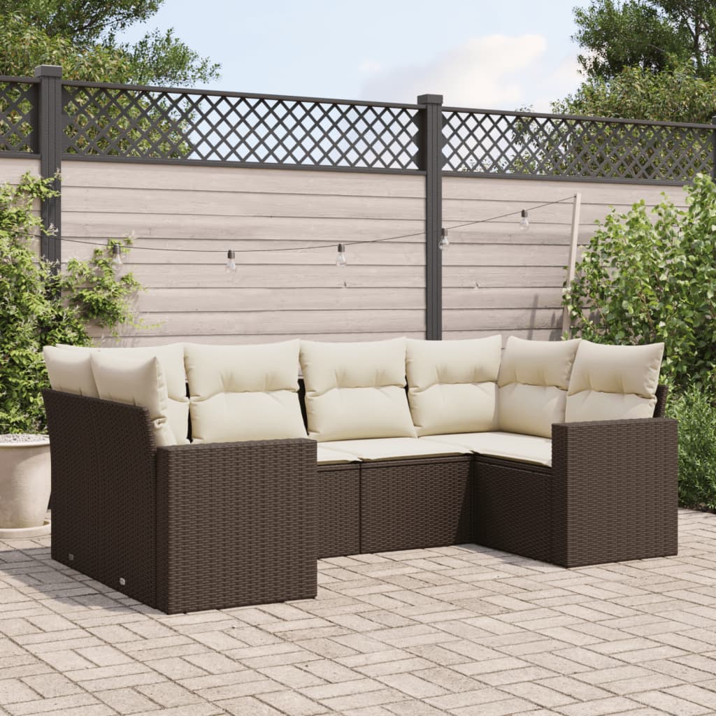 Set Divano da Giardino 6 pz con Cuscini Marrone in Polyrattan 3251720