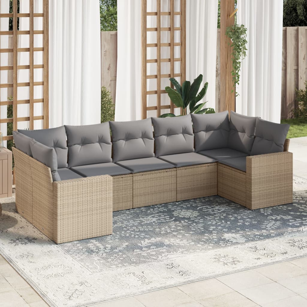 Set Divani da Giardino 7 pz con Cuscini Beige in Polyrattancod mxl 89426