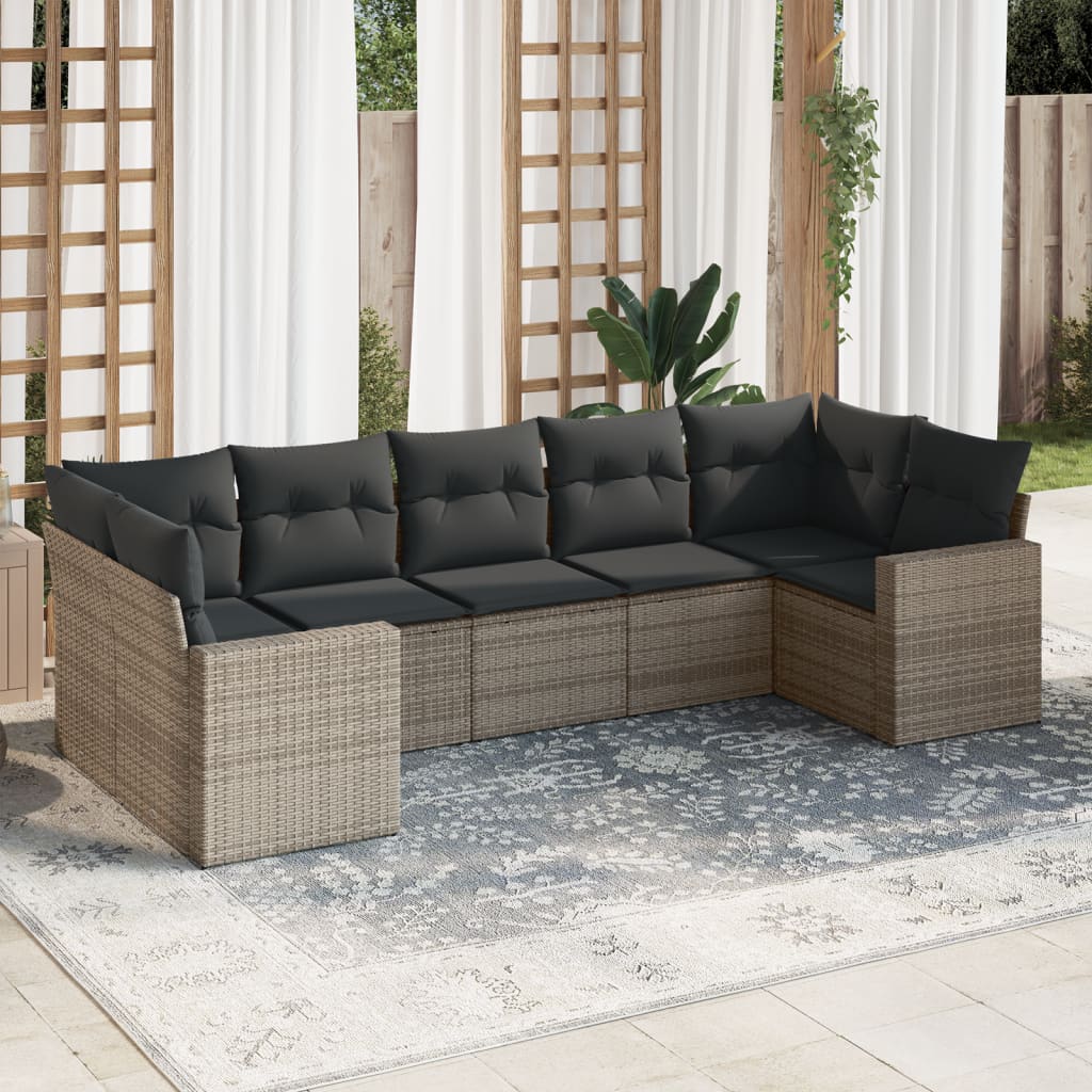 Set Divani da Giardino 7 pz con Cuscini Grigio in Polyrattan 3251727