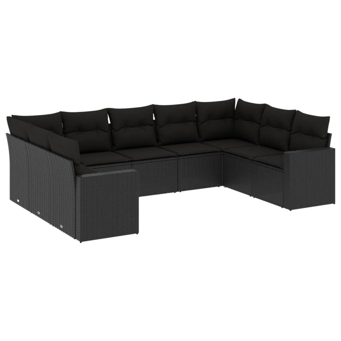 Set Divani da Giardino 9 pz con Cuscini Nero in Polyrattan 3251732