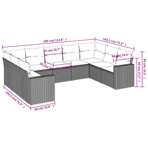 Set Divani da Giardino 9 pz con Cuscini Nero in Polyrattan 3251732