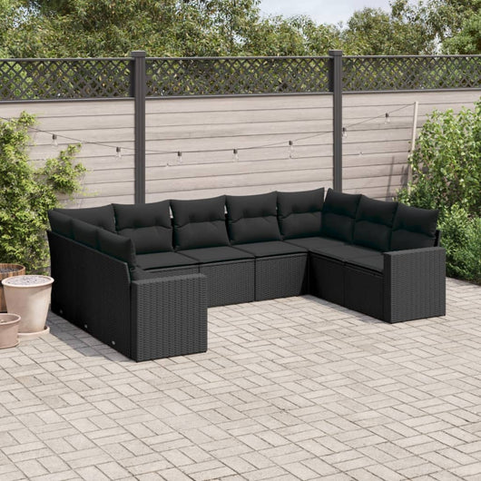 Set Divani da Giardino 9 pz con Cuscini Nero in Polyrattan 3251732