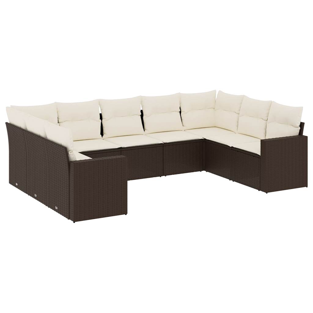 Set Divani da Giardino 9pz con Cuscini Marrone in Polyrattan 3251740