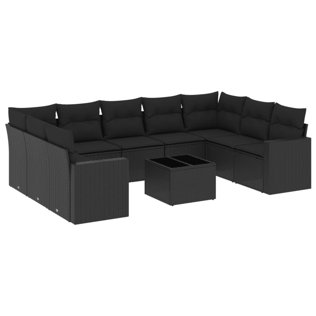 Set Divani da Giardino 10pz con Cuscini in Polyrattan Nero 3251742