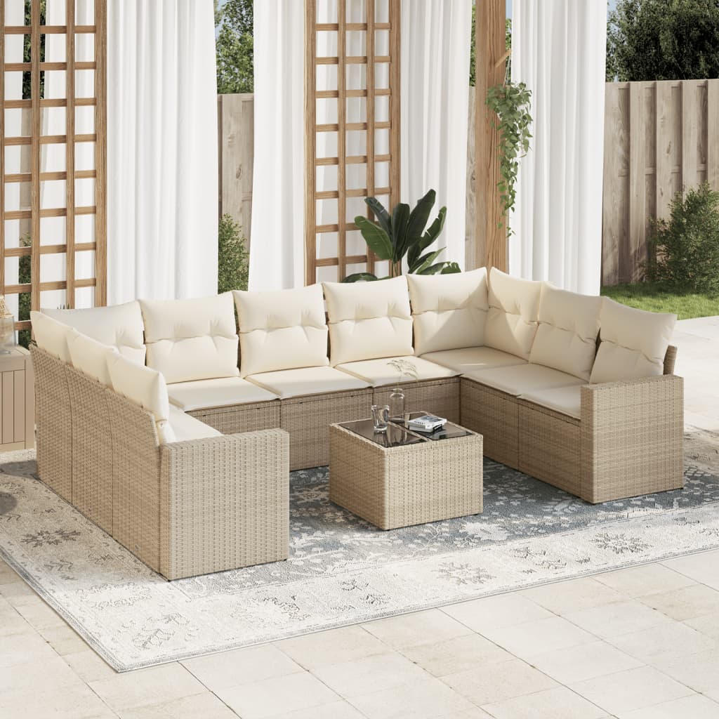 Set Divano da Giardino 10 pz con Cuscini Beige in Polyrattancod mxl 87271