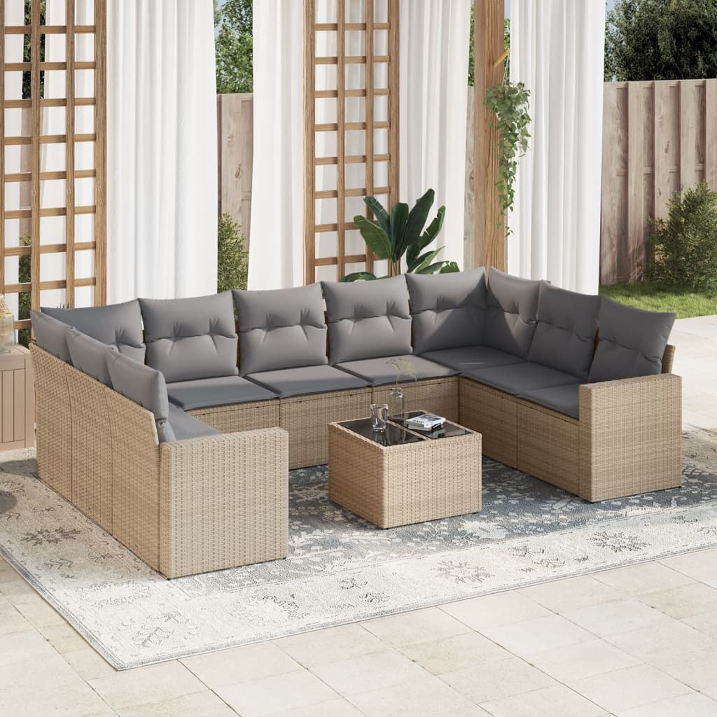 Set Divano da Giardino 10 pz con Cuscini Beige in Polyrattancod mxl 112619