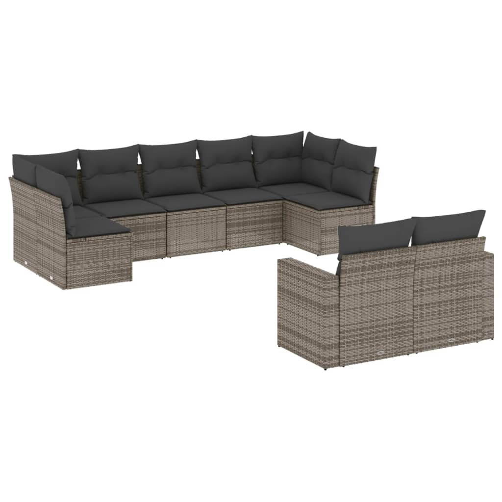 Set Divano da Giardino 9 pz con Cuscini Grigio in Polyrattan 3251757