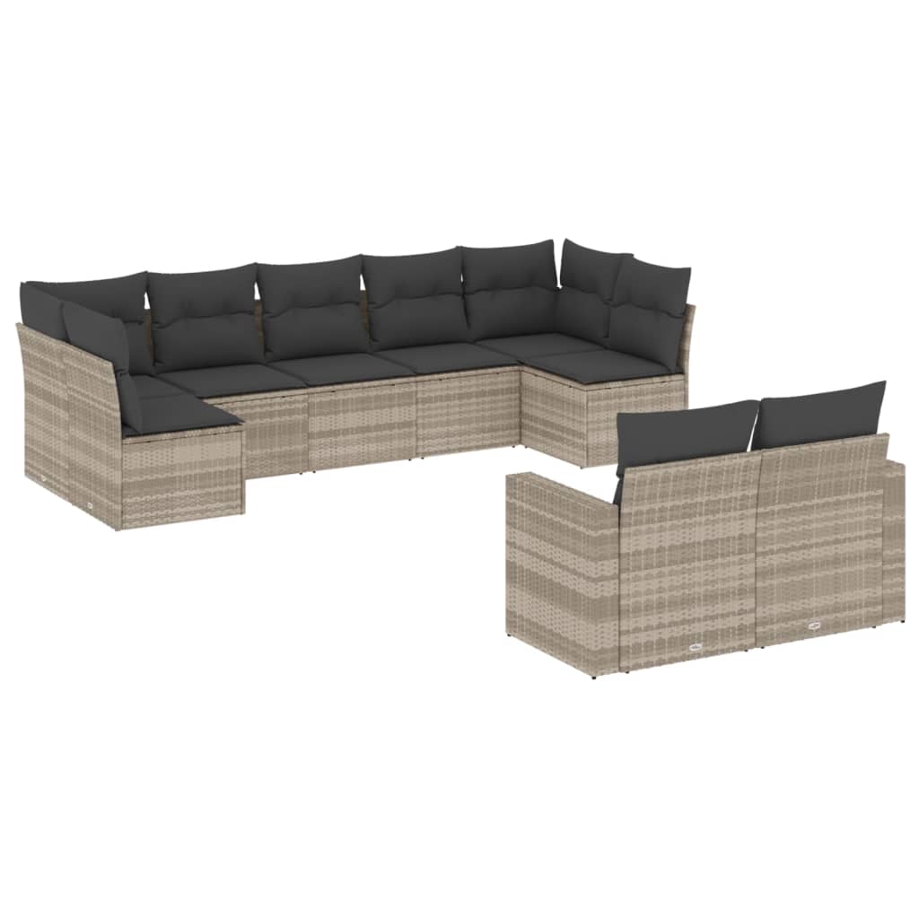 Set Divano da Giardino 9pz con Cuscini Grigio Chiaro Polyrattan 3251759