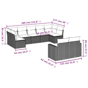 Set Divano da Giardino 9pz con Cuscini Grigio Chiaro Polyrattan 3251759