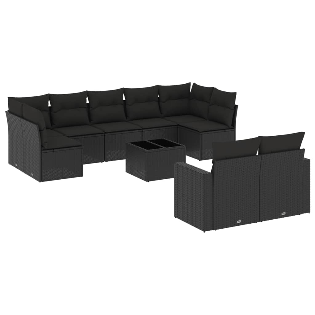 Set Divani da Giardino 10pz con Cuscini in Polyrattan Nero 3251762