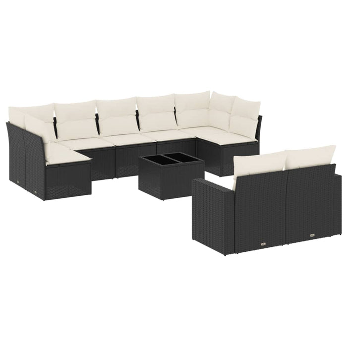 Set Divani da Giardino 10pz con Cuscini in Polyrattan Nero 3251763