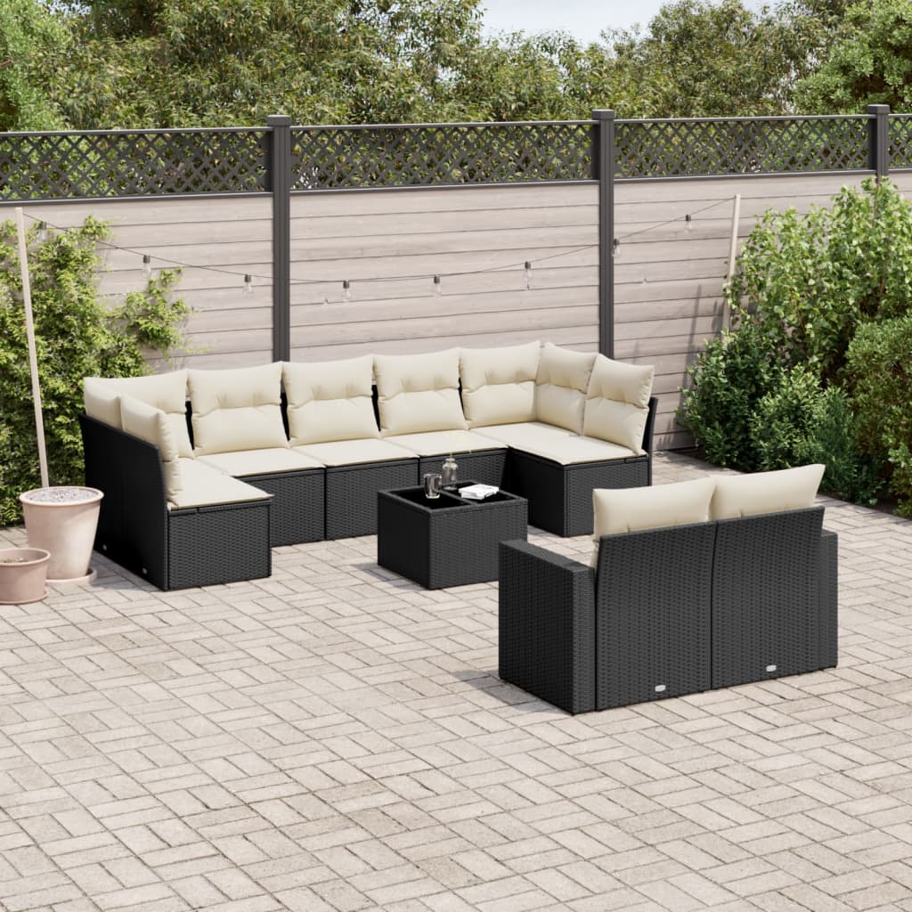 Set Divani da Giardino 10pz con Cuscini in Polyrattan Nero 3251763