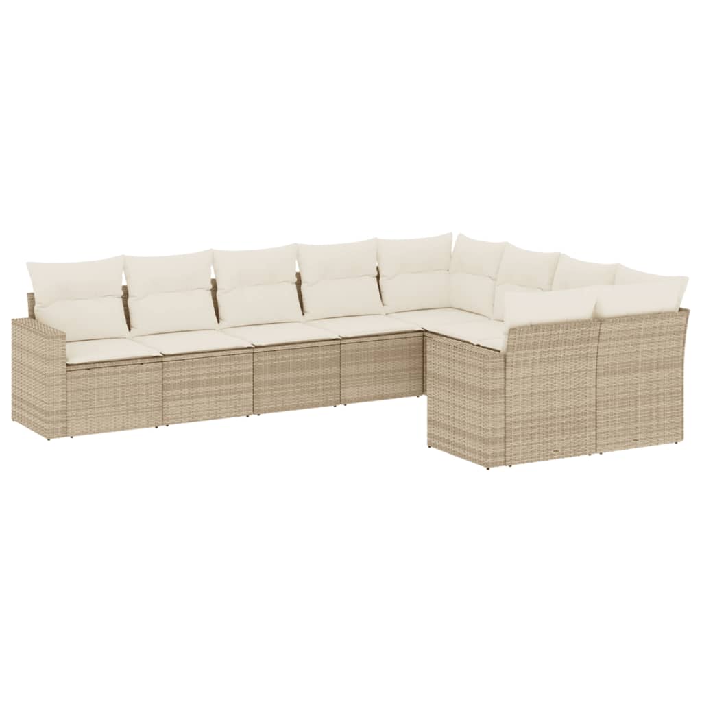 Set Divano da Giardino 9 pz con Cuscini Beige in Polyrattan 3251775