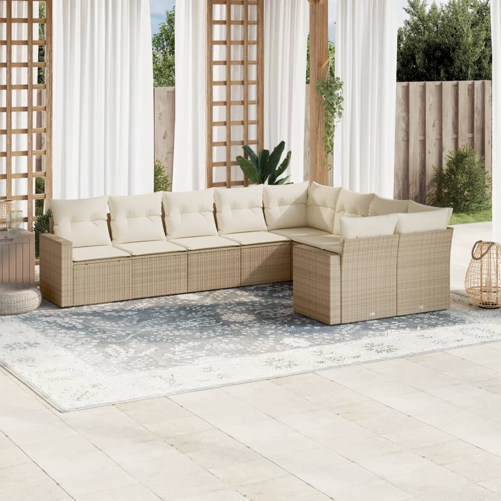 Set Divano da Giardino 9 pz con Cuscini Beige in Polyrattan 3251775