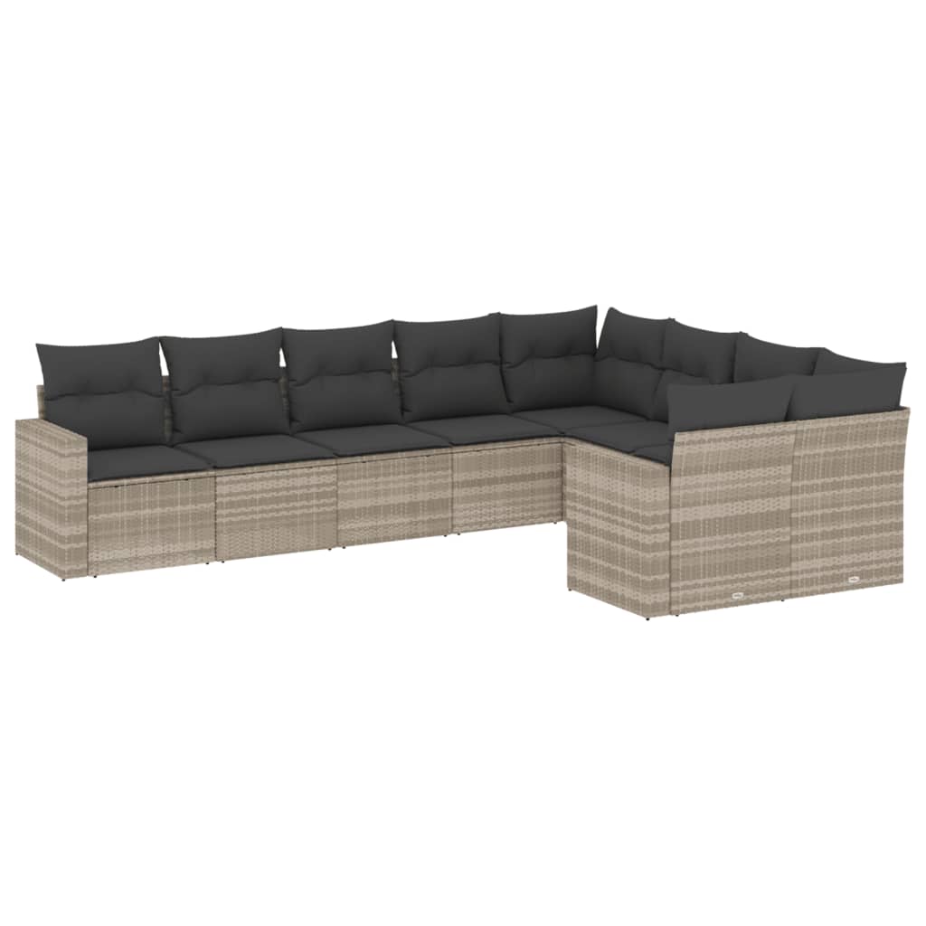 Set Divano da Giardino 9pz con Cuscini Grigio Chiaro Polyrattan 3251779