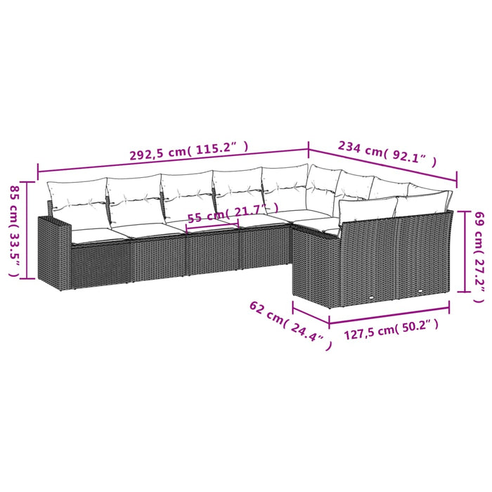 Set Divano da Giardino 9pz con Cuscini Grigio Chiaro Polyrattan 3251779