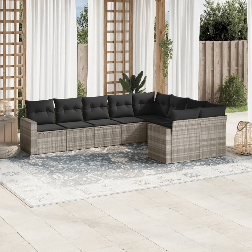 Set Divano da Giardino 9pz con Cuscini Grigio Chiaro Polyrattan 3251779