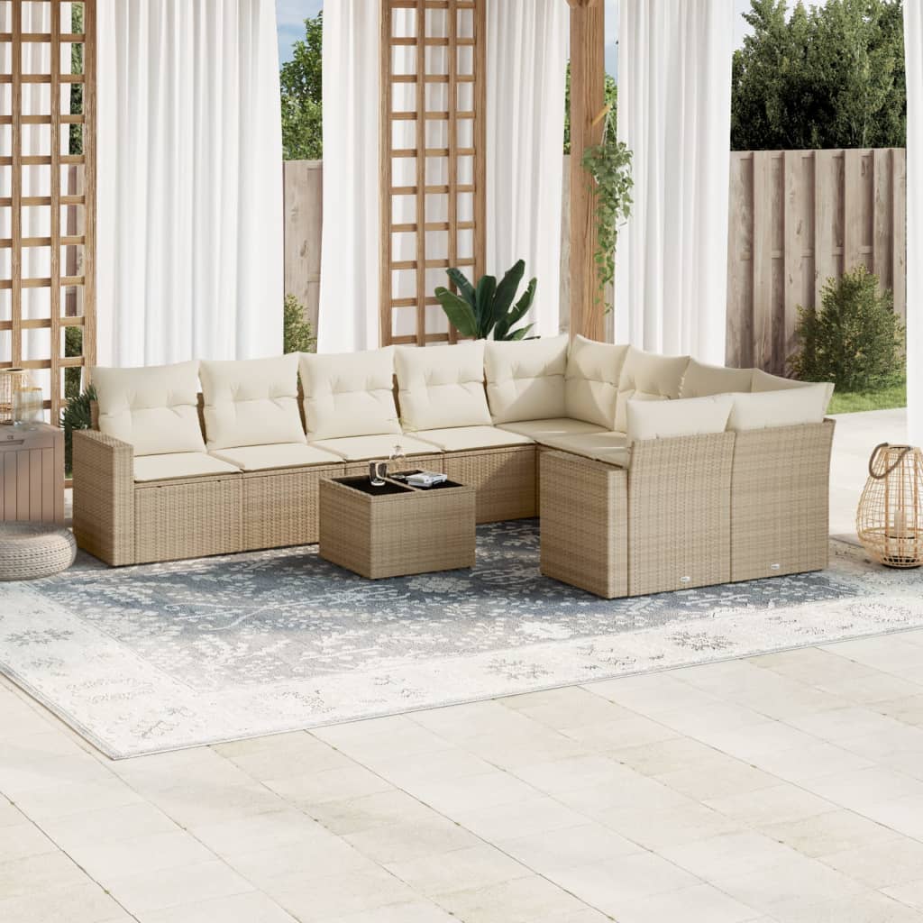 Set Divano da Giardino 10 pz con Cuscini Beige in Polyrattancod mxl 92729