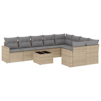 Set Divano da Giardino 10 pz con Cuscini Beige in Polyrattan 3251786