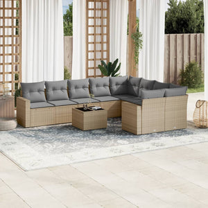 Set Divano da Giardino 10 pz con Cuscini Beige in Polyrattan 3251786