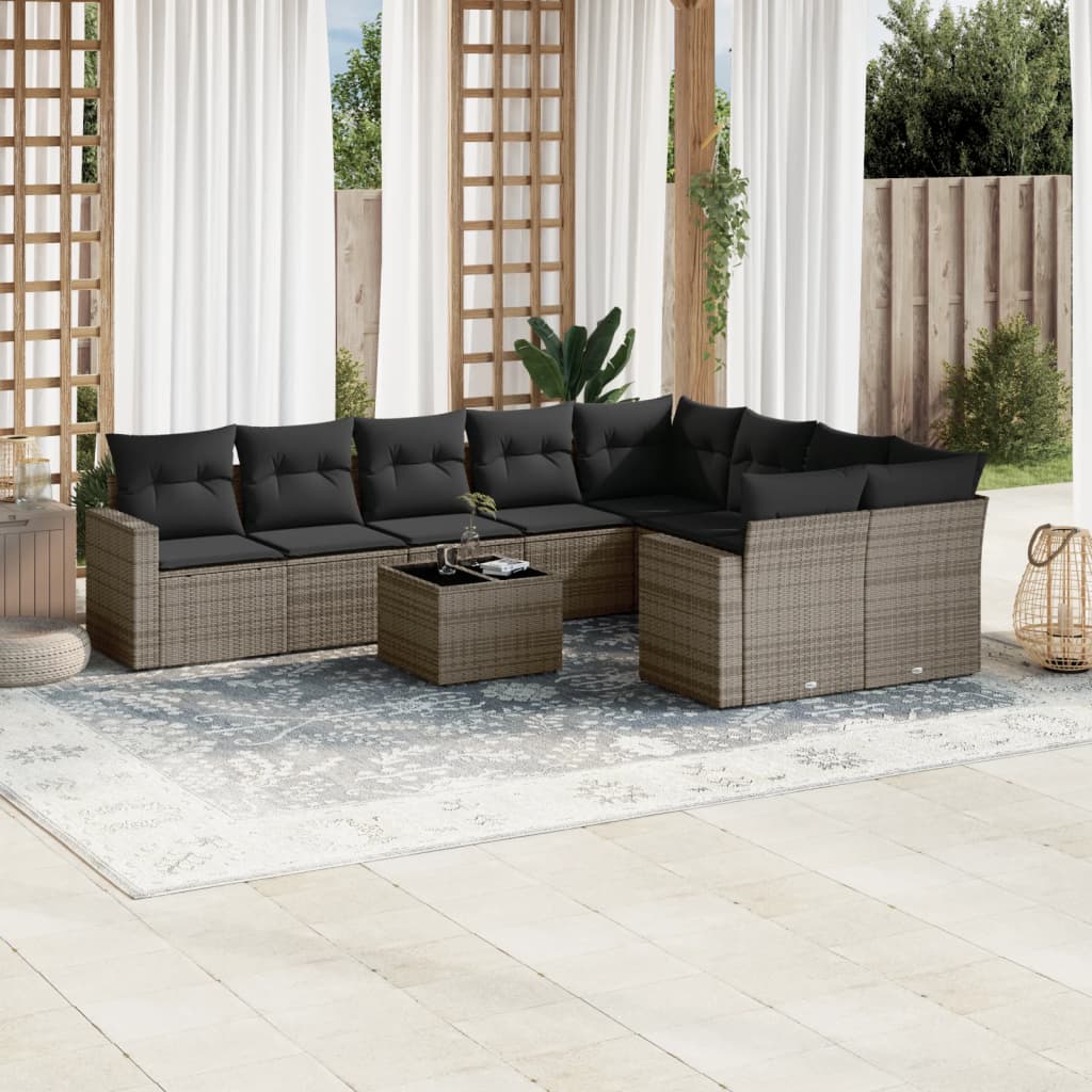 Set Divano da Giardino 10 pz con Cuscini Grigio in Polyrattancod mxl 88756