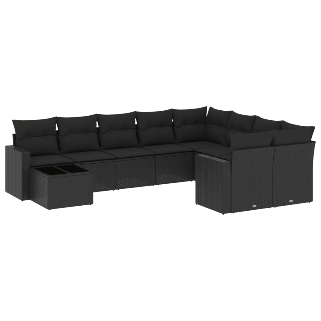 Set Divani da Giardino 10pz con Cuscini in Polyrattan Nero 3251792