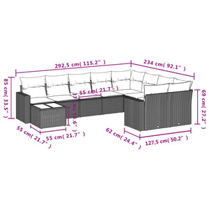 Set Divani da Giardino 10pz con Cuscini in Polyrattan Nerocod mxl 92734