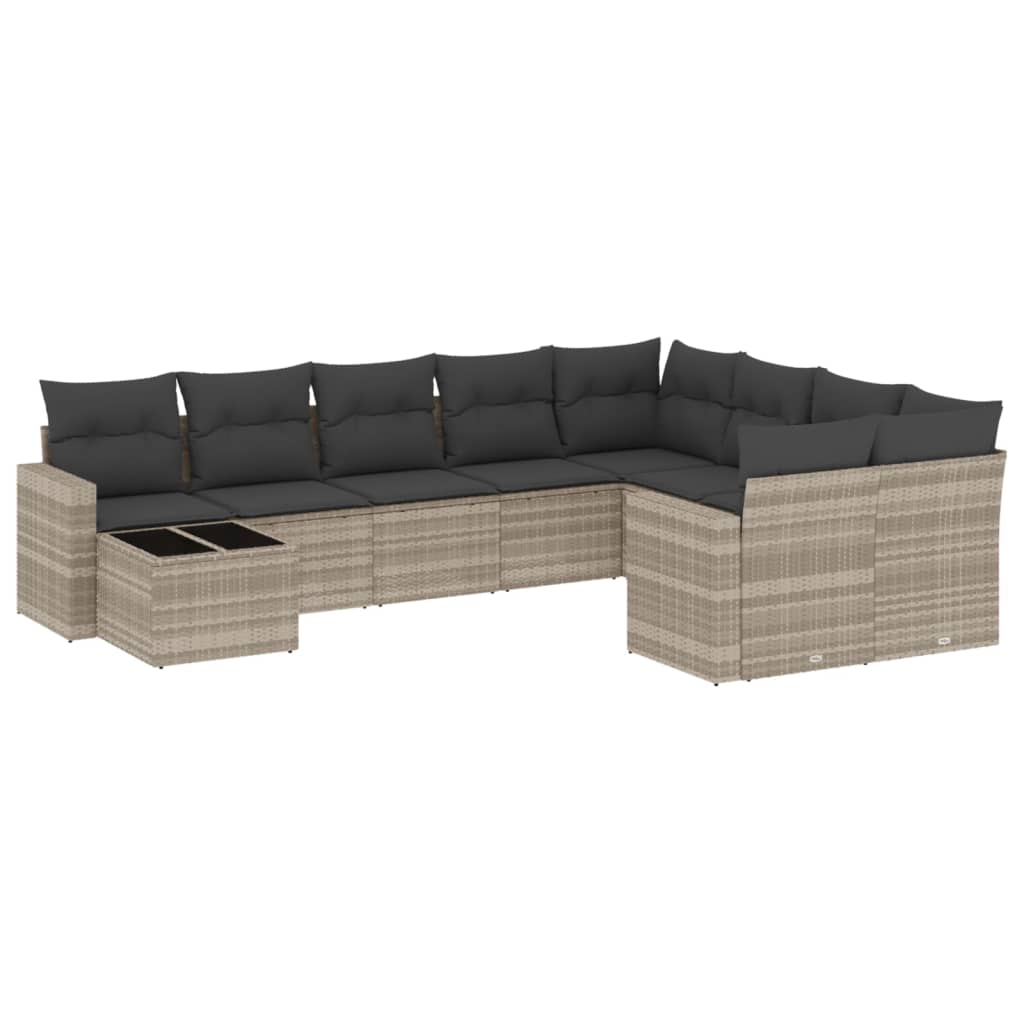 Set Divano Giardino 10 pz con Cuscini Grigio Chiaro Polyrattan 3251799