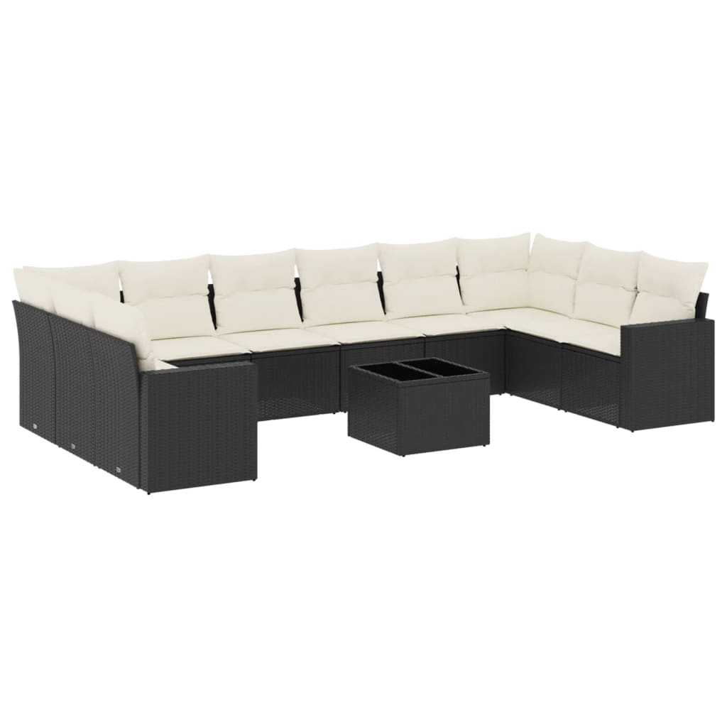 Set Divani da Giardino 11 pz con Cuscini in Polyrattan Nero 3251813