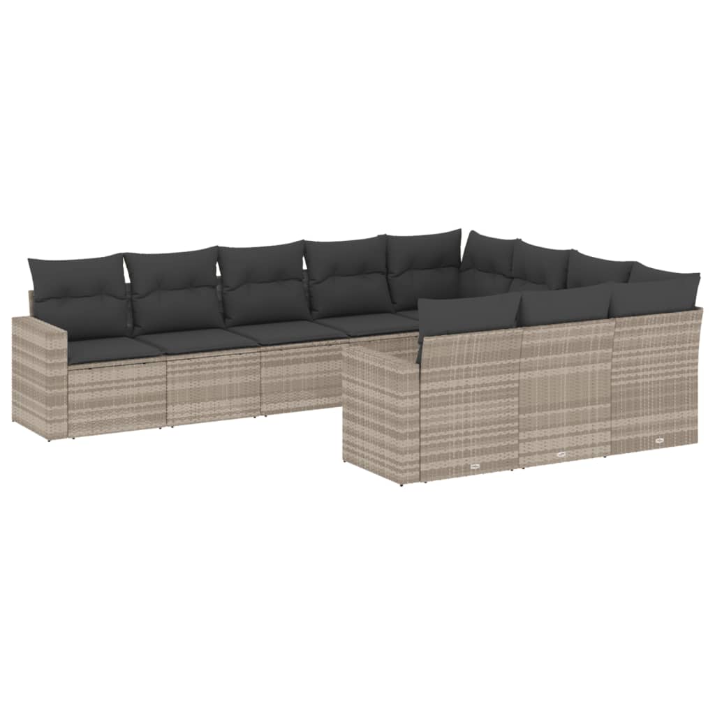 Set Divano Giardino 10 pz con Cuscini Grigio Chiaro Polyrattan 3251829