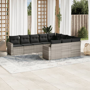 Set Divano Giardino 10 pz con Cuscini Grigio Chiaro Polyrattan 3251829