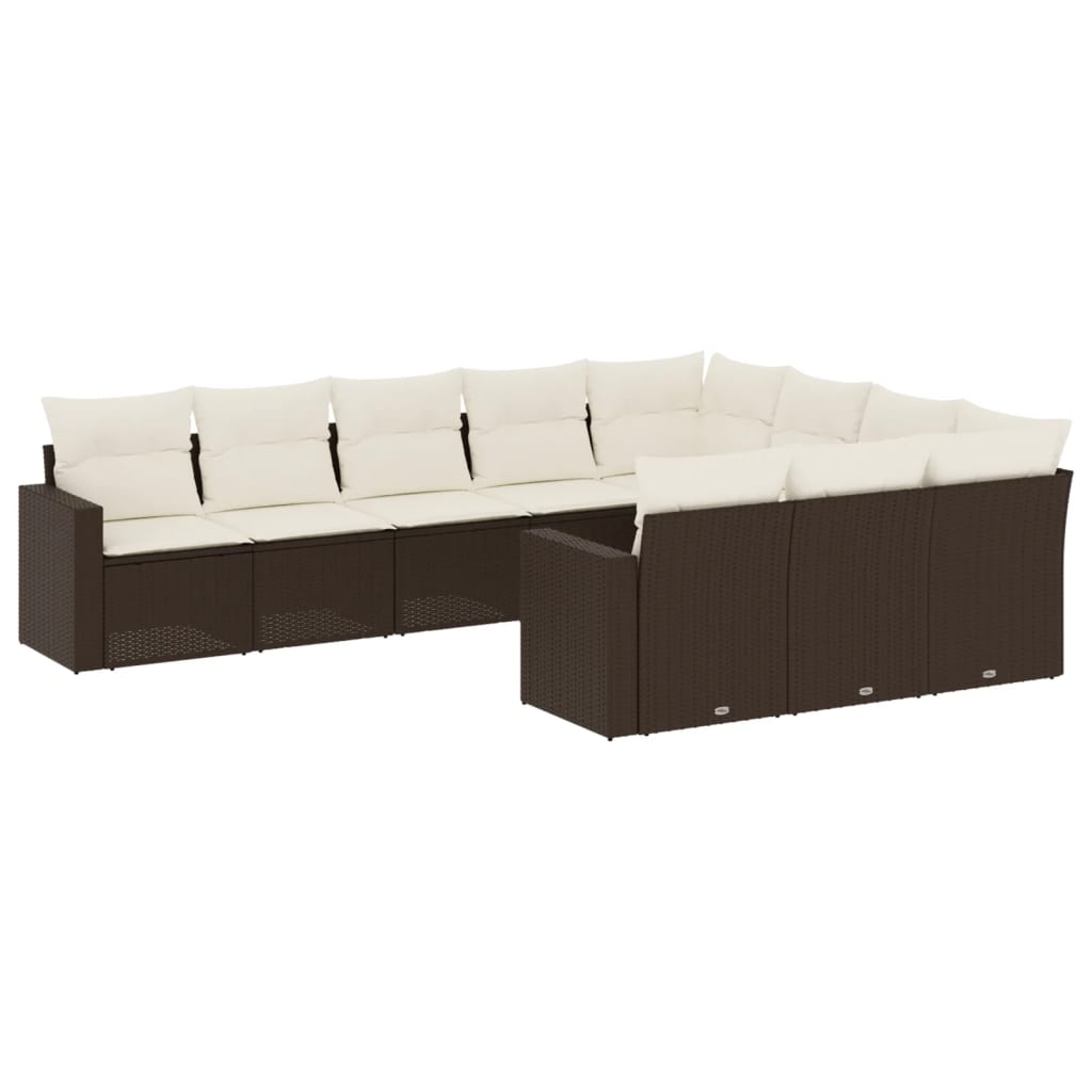 Set Divani da Giardino 10pz con Cuscini in Polyrattan Marrone 3251830