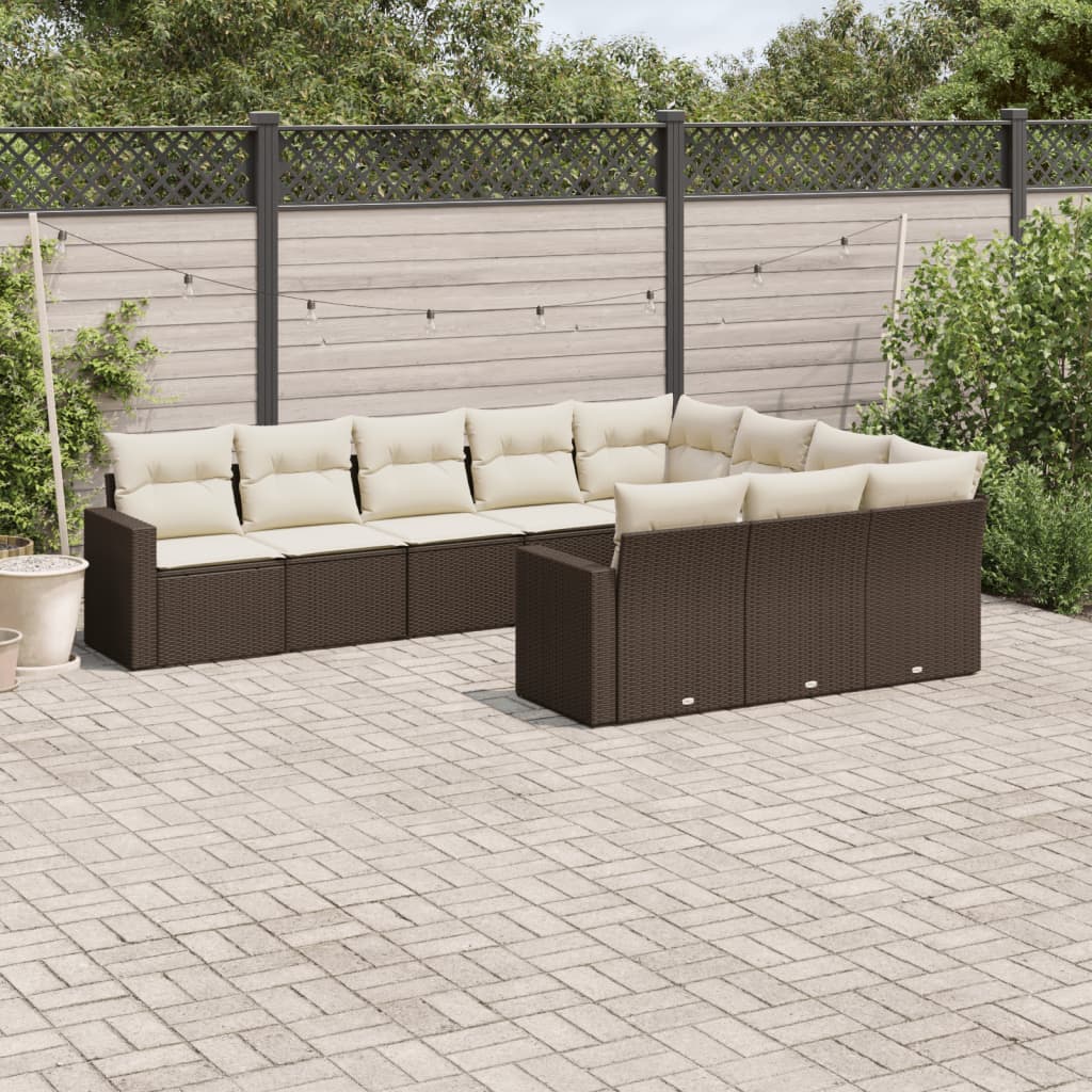 Set Divani da Giardino 10pz con Cuscini in Polyrattan Marrone 3251830