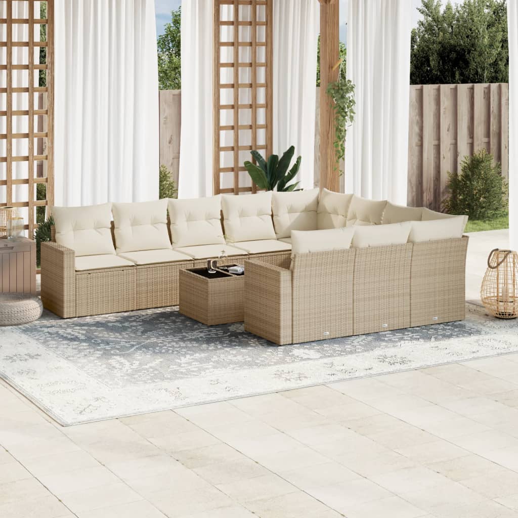 Set Divani da Giardino 11 pz con Cuscini Beige in Polyrattan 3251835