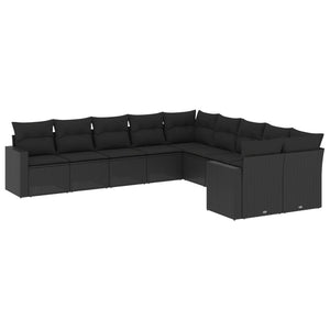 Set Divani da Giardino 10pz con Cuscini in Polyrattan Nero 3251842